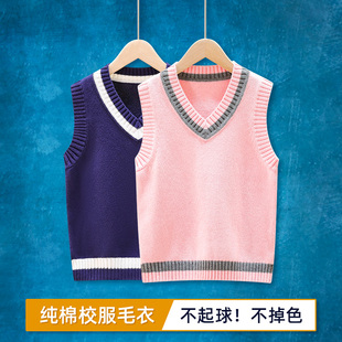 儿童马甲2021秋冬毛线马夹宝宝外穿粉色坎肩纯棉针织毛衣女童背心