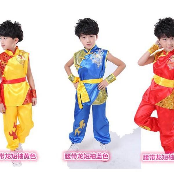 。儿童舞龙舞狮服打鼓服装武术服练功服演出服 少儿武术操表演服