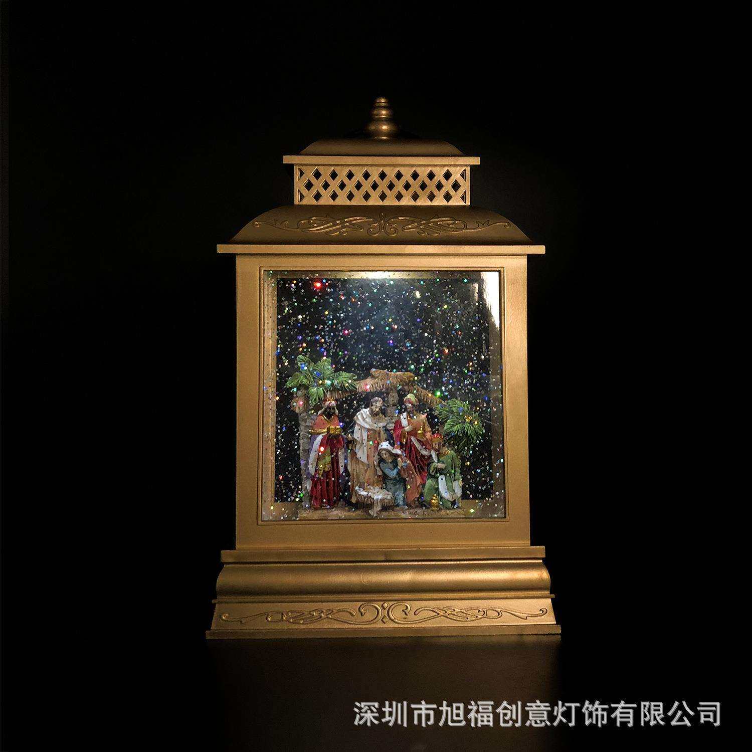 圣诞马槽水晶风灯 跨境树脂扁风灯桌面摆件工艺品创意水灯