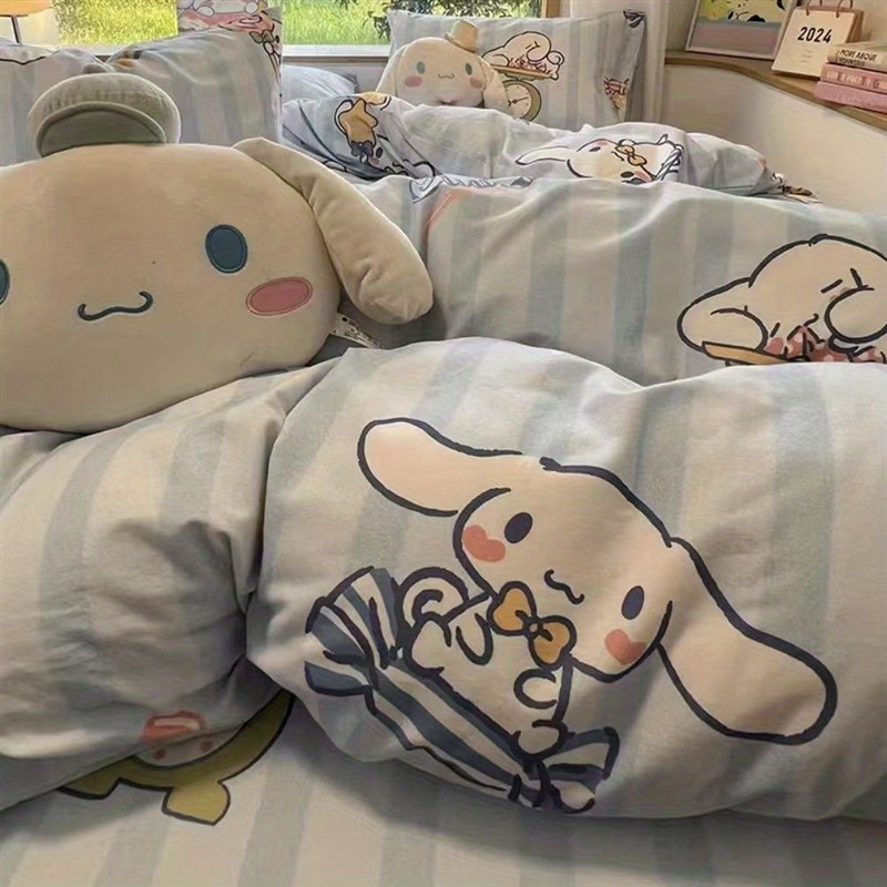 时尚新款大耳玉桂狗水洗棉四件套C床单被套枕套学生宿舍单人三件