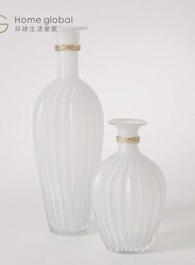 白色插花玻璃花瓶颈摆件欧式圈花器创意金色轻奢装饰客厅电视柜