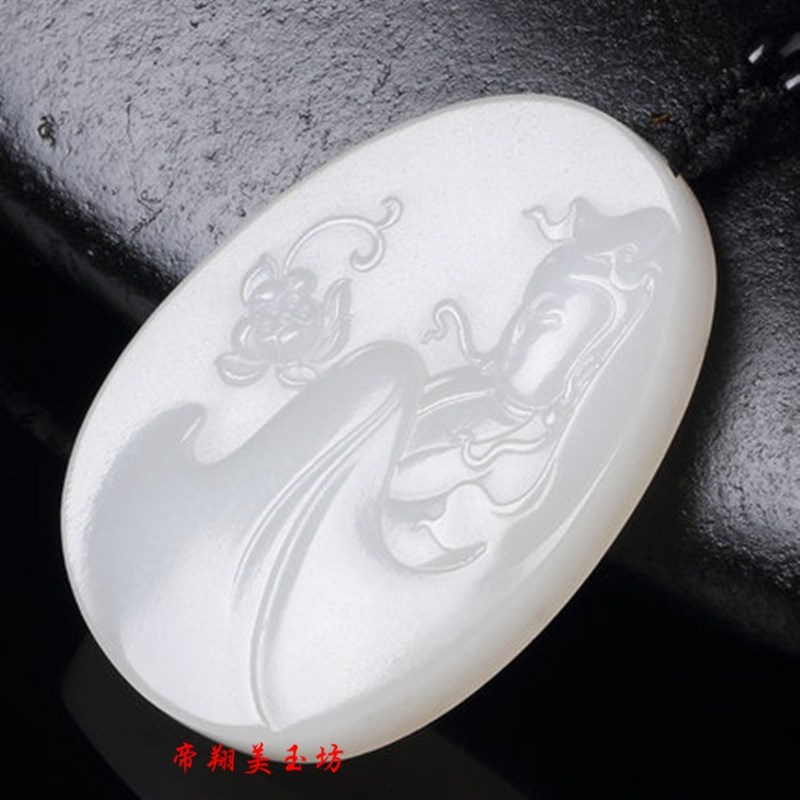 新疆和田玉观音吊坠和田玉L观音男款圆牌吊坠