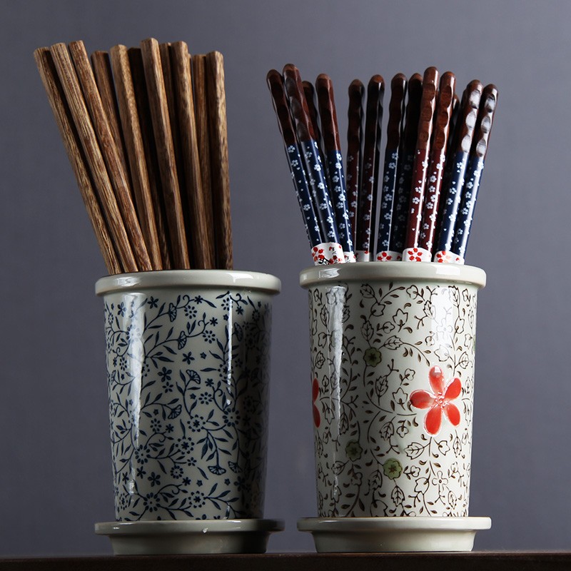 釉下彩日a式餐具陶瓷筷筒筷子盒 筷笼子 家用筷子筒沥水创意筷子