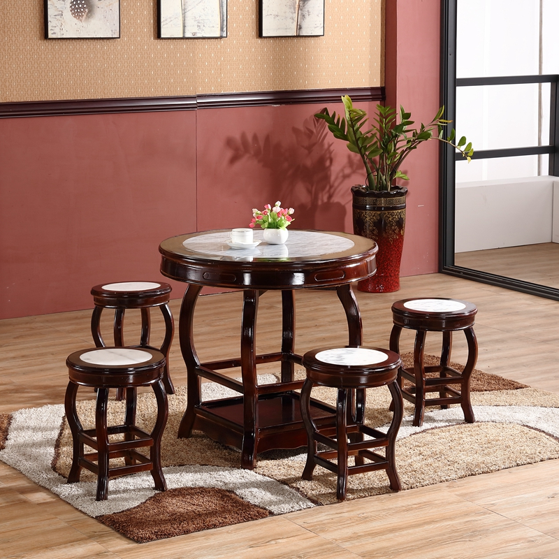 仿古实木拉面馆凉茶甜品云石快餐小吃店桌椅圆形桌饭店Y圆桌子组