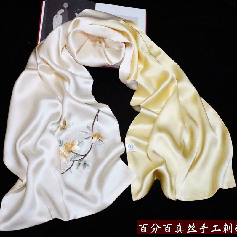 苏州真丝丝巾女妈妈苏绣送礼桑蚕B丝围巾丝绸民族风礼品送老师礼