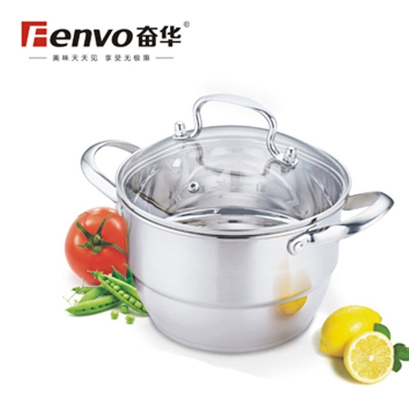 奋华加厚304不锈钢蒸煮汤锅双层蒸锅汤锅L煤气电池炉通用汤煲炖锅