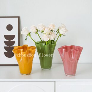 轻奢插花玫瑰高级百合玻璃感百财水养花器花瓶艺术装饰品客厅摆件