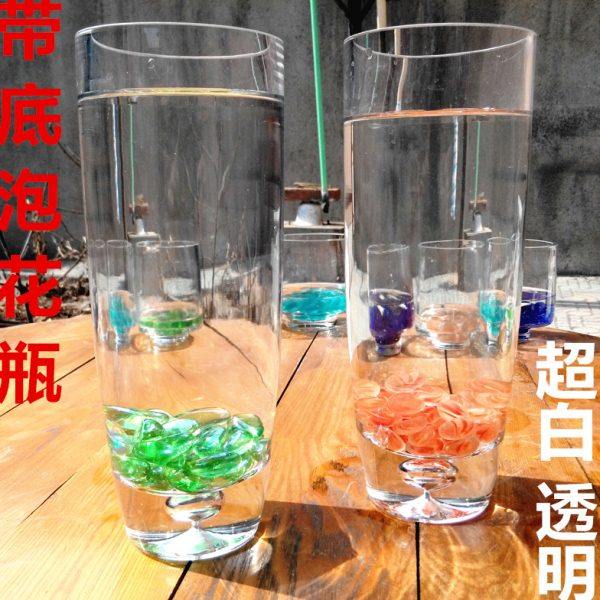 带底泡花瓶 插花富贵竹玻璃瓶 超白透明圆柱形直筒水培小鱼缸超厚