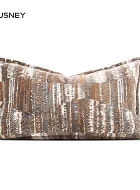 新中式轻奢高档沙发抱枕r橘橙色割绒定制样板房客厅床上腰枕靠垫