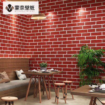 复古饭店砖纹店铺装修仿古砖墙纸砖壁纸头文化砖块非自粘红砖青砖