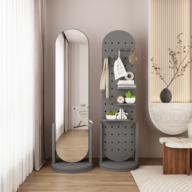 洞洞板旋转穿衣镜可置物双面移动衣架带I镜子不变形真实落地全身