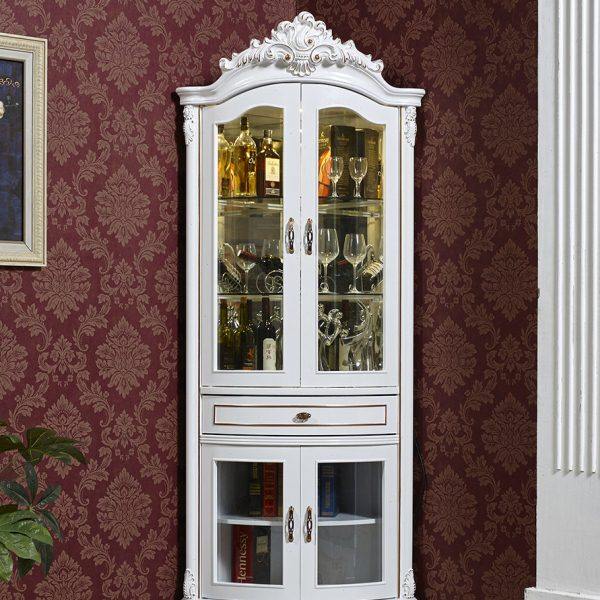 欧式转角柜墙角柜拐角柜客厅置物架子奢华实木白色餐边柜三角酒柜