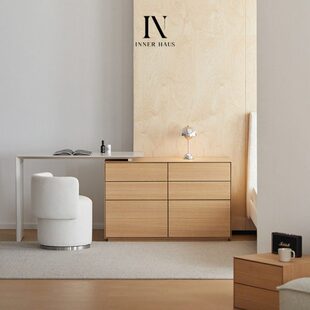 意式化妆桌日式约梳妆台橡木风卧室实木原木极简一体现代斗柜奶油