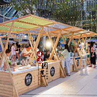 夜市摆摊体移动售卖车户外木防腐木展示架箱布艺集市摊位网红花车