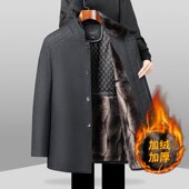 冬季 棉衣服男爸爸装 中老年人男士 毛呢大衣加绒加厚呢子外套中长款