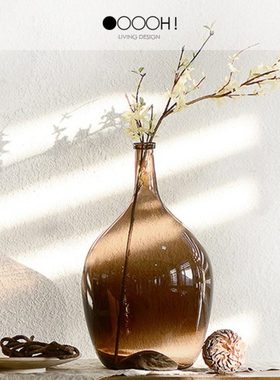 OOOOH北欧酒瓶状手工玻璃花瓶落地大肚瓶吊钟马醉木水培花瓶