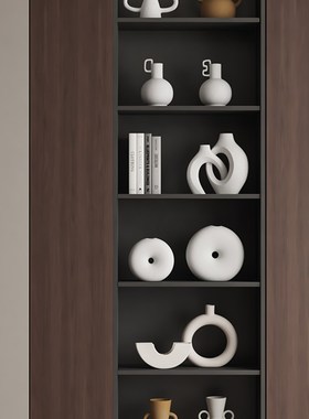 Wabi-Sabi风格客厅电视柜酒柜壁龛开放式网格陶瓷软O装饰摆件中世