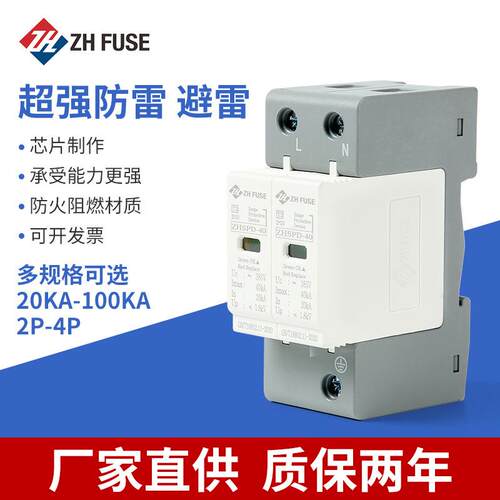 单相电源防雷器2P20/40/60KA机房家用220V避雷浪涌保护器
