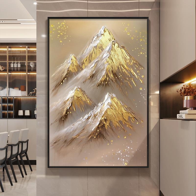 日照金山大芬村挂画纯手绘轻奢金箔客厅画入户门走廊玄关过道油画