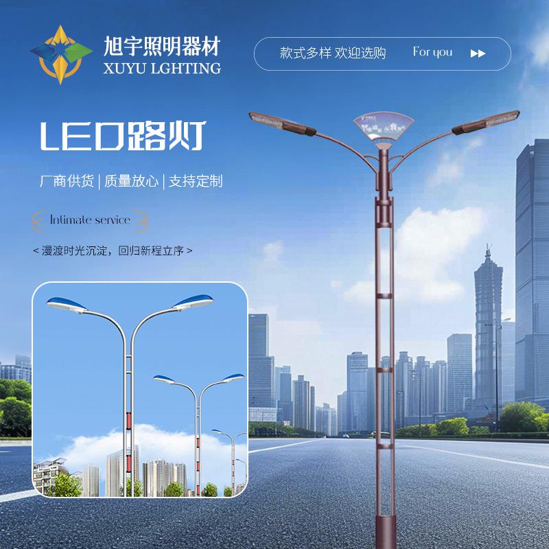 厂家led道路单双臂市电路灯8米10米高低臂路灯12米工程LED路灯杆
