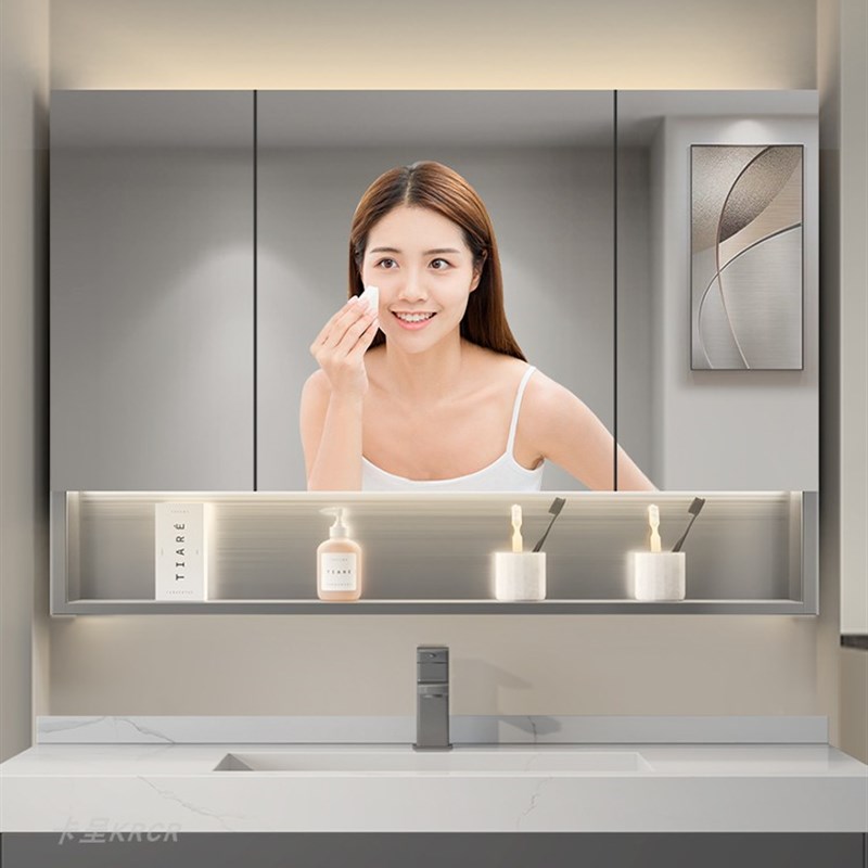 不锈钢浴室镜柜智能带灯s卫生间镜柜单独挂墙式带置物架小户型镜