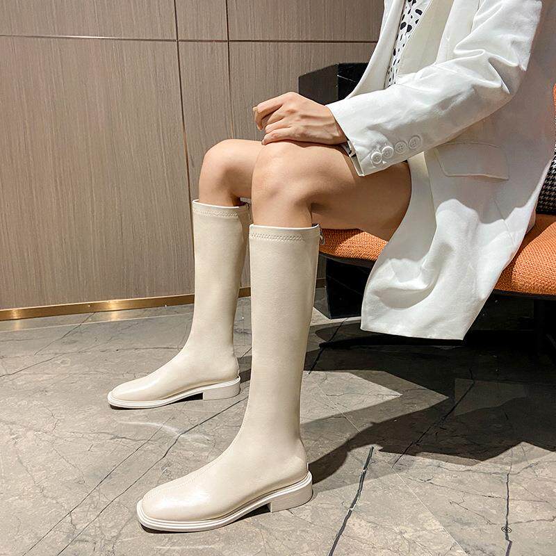 方头长筒靴女软皮骑士靴瘦瘦拉链女不过膝靴百搭时尚长靴