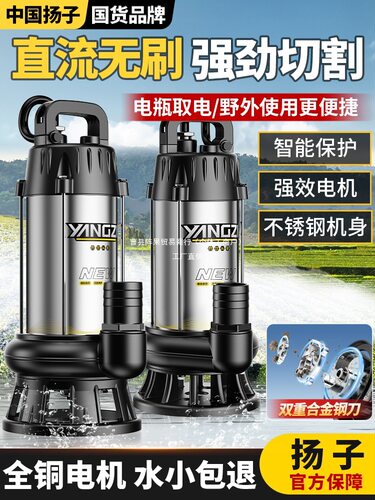 12v抽水泵24V农用灌溉污水泵切割泥浆无刷直流潜水泵48v60v电阵果