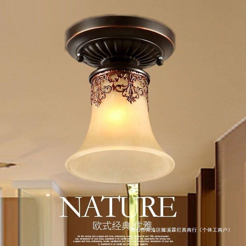 LED美式入户灯衣帽间吸顶灯小美式田园树脂雕花卧室过道灯具