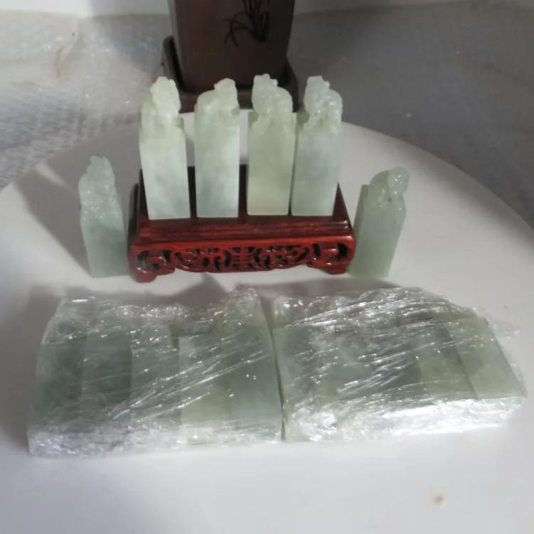 一组16方云南石结晶绿通透玻璃钮章印章2*2*7CM金石篆刻书法欣赏