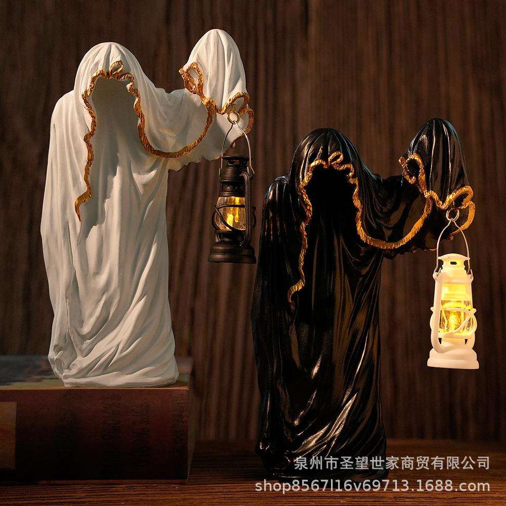 美式跨境幽灵巫师提灯暗黑系神秘黑衣人桌面万圣节创意装饰摆饰