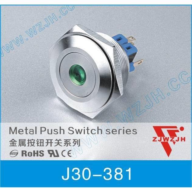 30MM金宏不锈钢按钮 点面带灯带锁 J30-381G 机械寿命100万次~图片