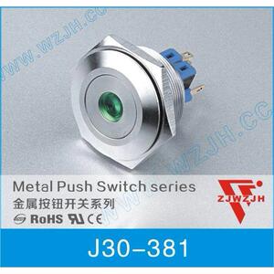 30MM金宏不锈钢按钮 点面带灯带锁 J30-381G 机械寿命100万次~