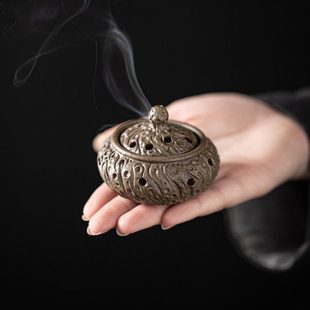 炼器陶瓷复古迷你香炉家用室内创意檀香小号盘香炉茶室香薰炉摆件