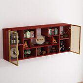实木墙上置物架摆件架多宝阁博古架茶具壁柜架玻璃门墙上装 饰简约