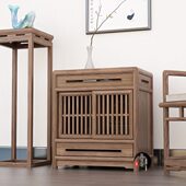 储物矮柜边柜实木禅意会所茶水柜中式 柜老榆木茶室茶叶免漆泡茶柜