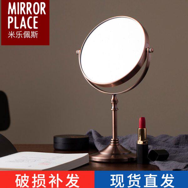 卧室乐玻璃镜双面米欧式金属镜梳妆镜佩斯放大桌面复古化妆镜台式