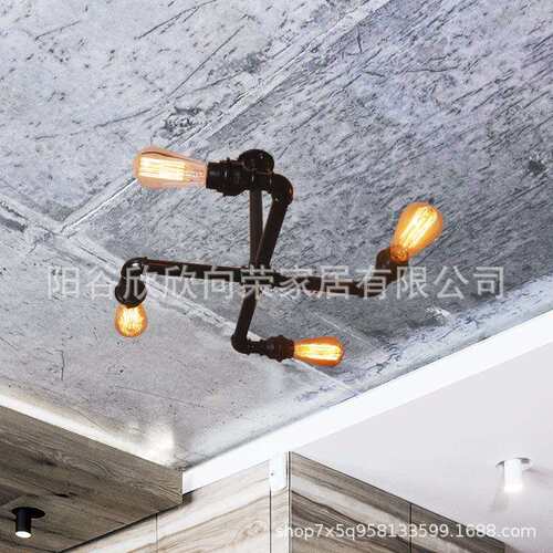 loft复古工业餐厅吧台创意灯具北欧简约酒吧工业风铁水管吊灯