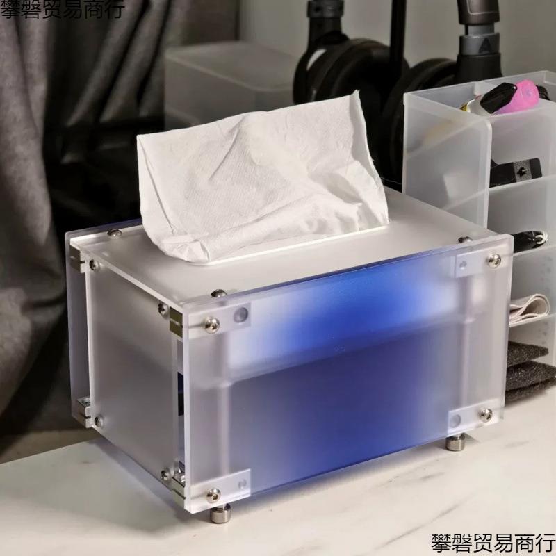 设计光轴透明纸巾盒自动弹簧纸盒多巴胺亚克力彩色桌面抽纸收纳盒