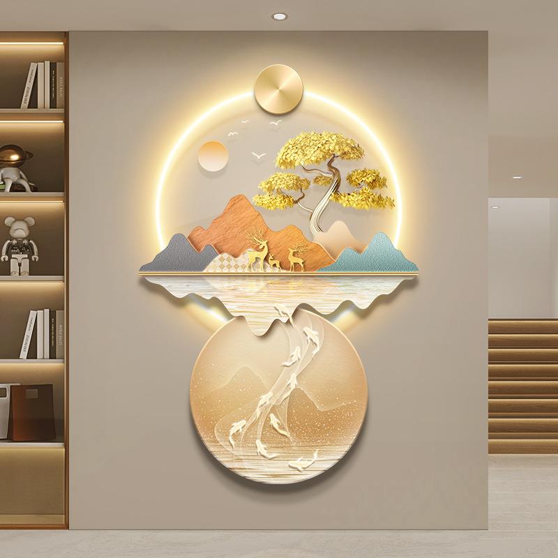 现代轻奢玄关装饰画山水画发财树走廊过道挂画背有靠山高级感壁饰