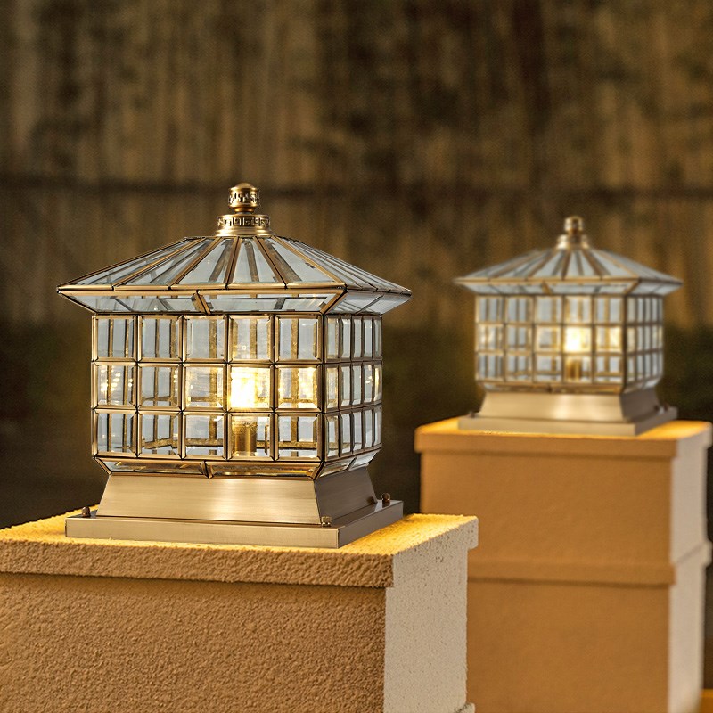 户外太阳能柱灯,全铜庭院别A墅庭院大门大灯,简易防水墙柱灯