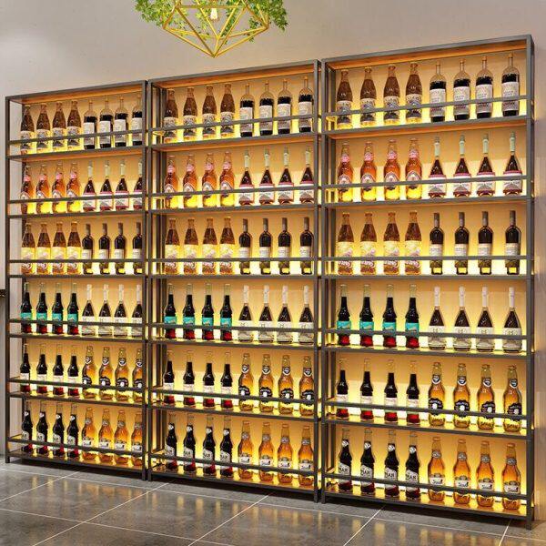 庄铁艺酒柜发光酒架酒实木餐厅吧台置物工业风陈列多层架葡萄酒架