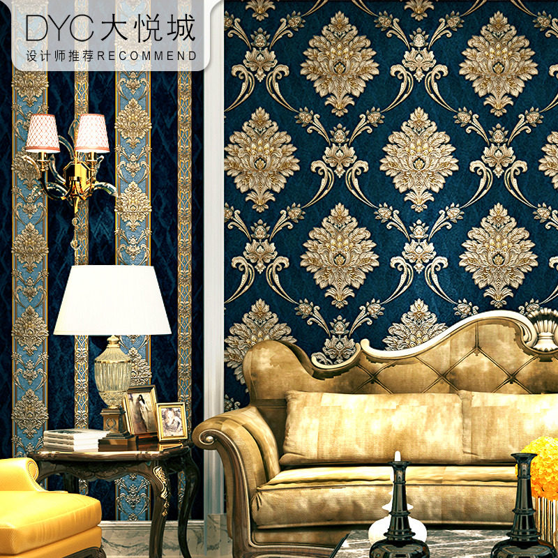 3D立体欧式大马士革壁纸卧室y客厅工程家用家装非自粘无胶刷胶墙