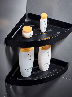 小号三角架 黑色304不锈钢三角篮壁挂式免N打孔转角浴室置物架墙