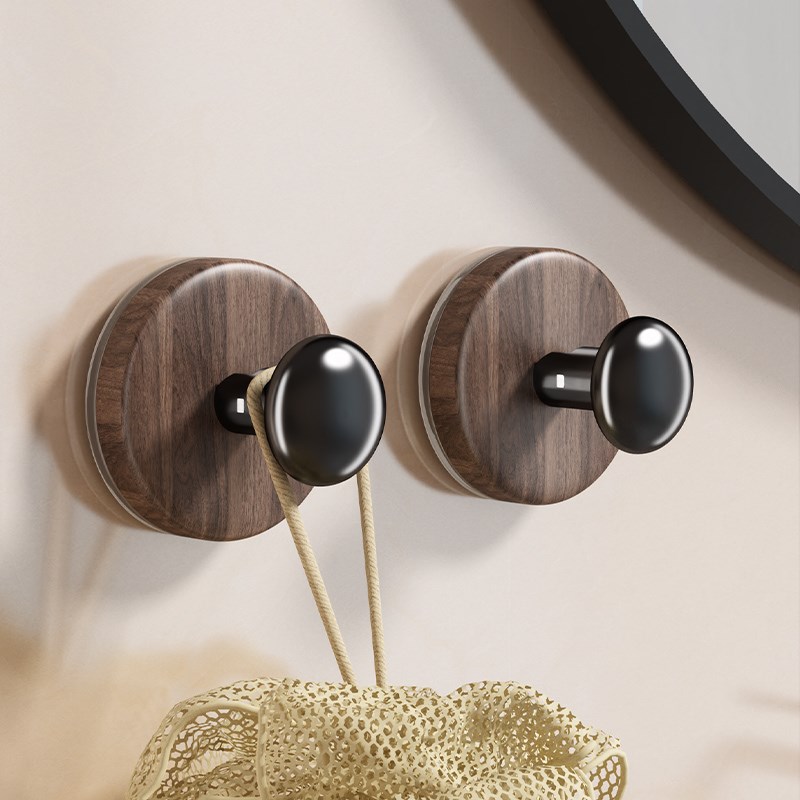 吸盘挂钩免打孔门后n挂衣钩卫生间强承重无痕浴室中古风胡桃木粘