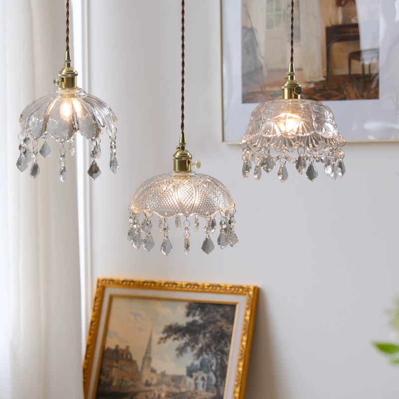 法式玄关水晶小吊灯轻奢饭v厅过道走廊灯阳台灯网红卧室床头吊灯