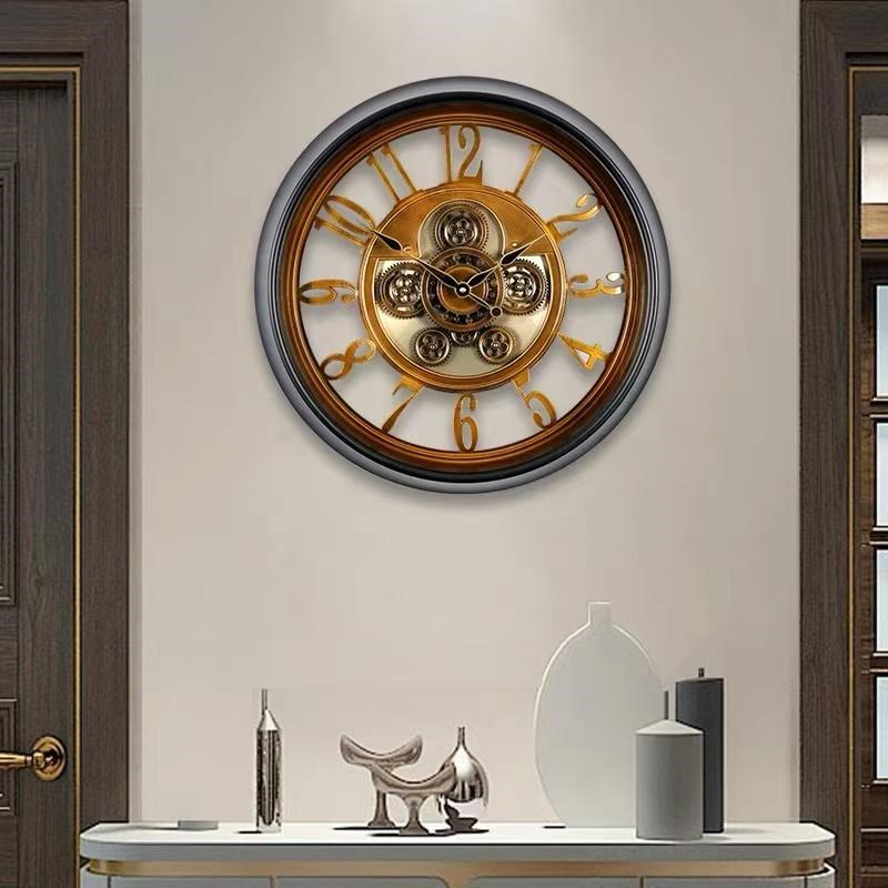欧式钟表挂钟客厅家用2024新A款复古创意透视齿轮挂墙装饰圆形挂