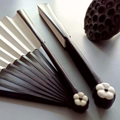 十寸13方全乌木梅花头纯手工文玩折扇镶嵌骨片苏工超薄空白扇子面
