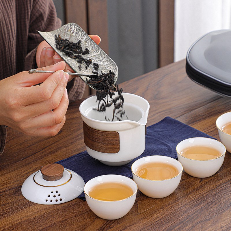 便携旅行茶具一壶三杯杯户外功夫功夫陶瓷茶杯便携式W家用旅行茶