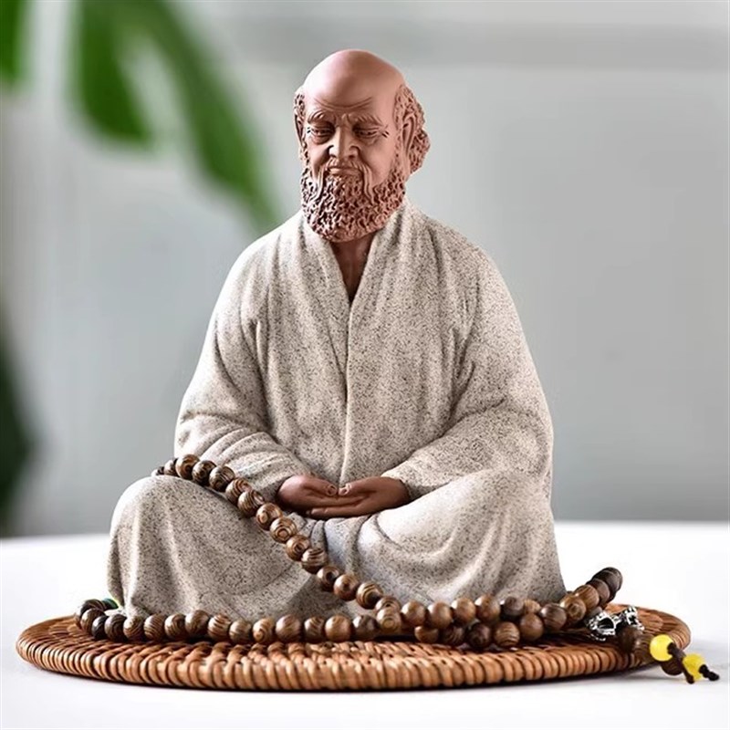 中式创意紫砂人物禅宗达摩摆件禅意工艺品家O居客厅茶室博古架摆