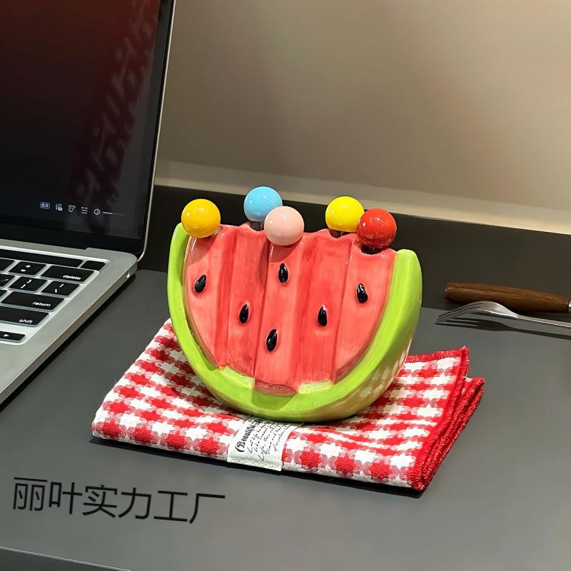 水果叉套装西瓜家用甜品可爱不锈钢叉子收纳罐果插儿童安全果签